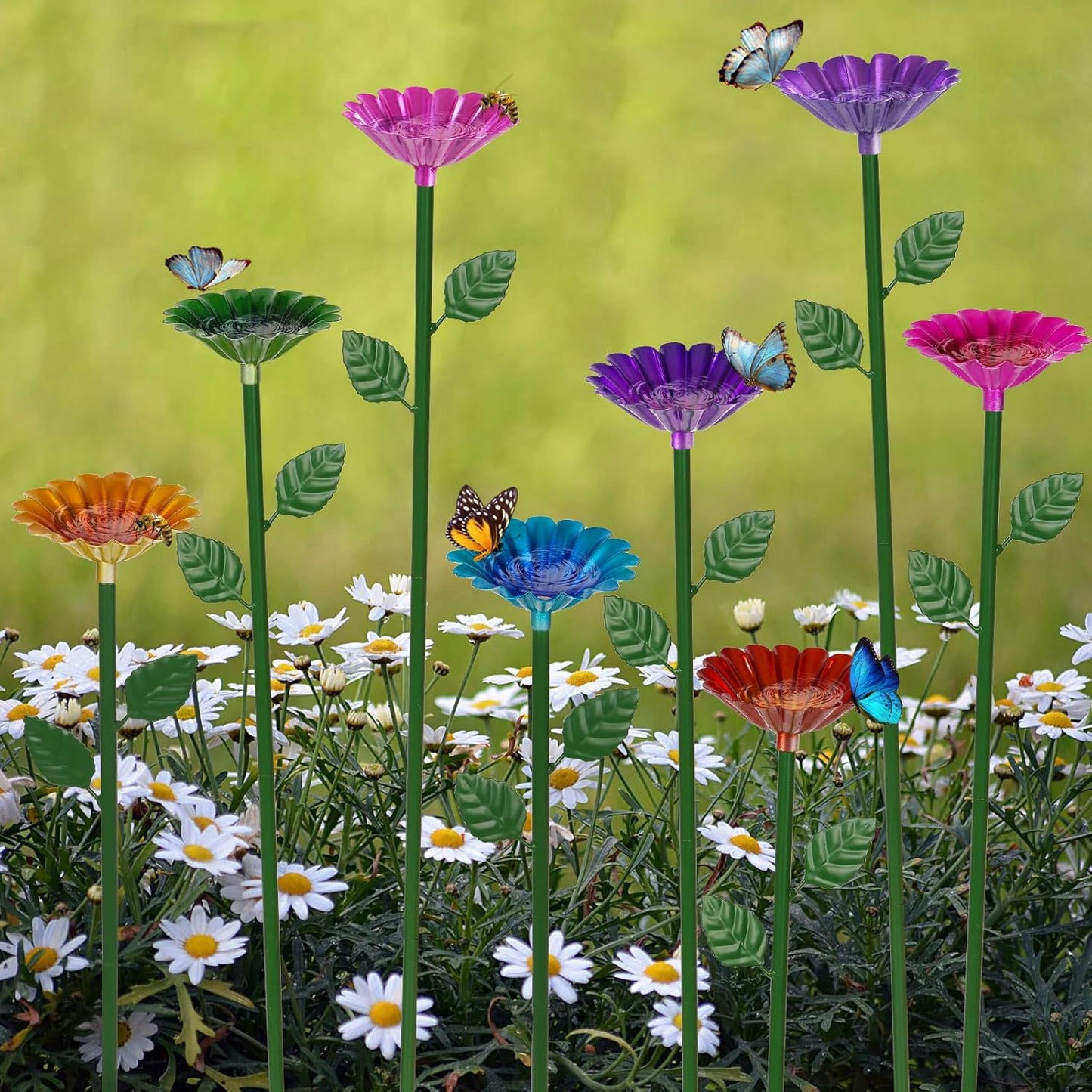 Bee Watering Station, Bee Bath for Garden Metal Bee Water Feeder with Flower Design