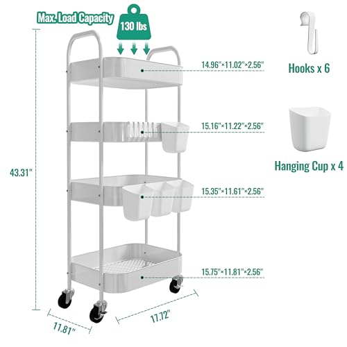 3/4-Tier Metal Rolling Cart with Wheels