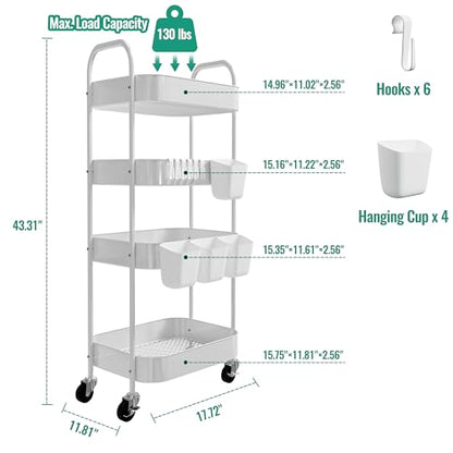 3/4-Tier Metal Rolling Cart with Wheels