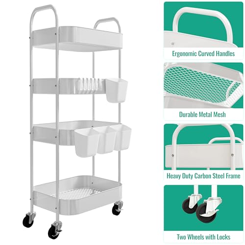 3/4-Tier Metal Rolling Cart with Wheels