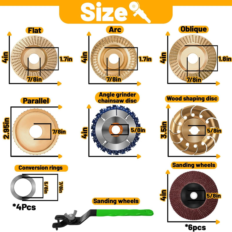 4/13 PCS Angle Grinder Wood Carving Disc Set