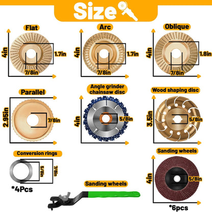 4/13 PCS Angle Grinder Wood Carving Disc Set