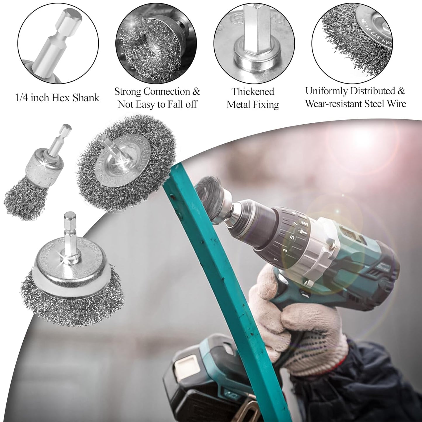 36-Pack Wire Brush Set for Drill – Coarse Carbon Steel Wheel, Cup & Pen Brushes with 1/4" Hex Shank for Paint & Rust Removal