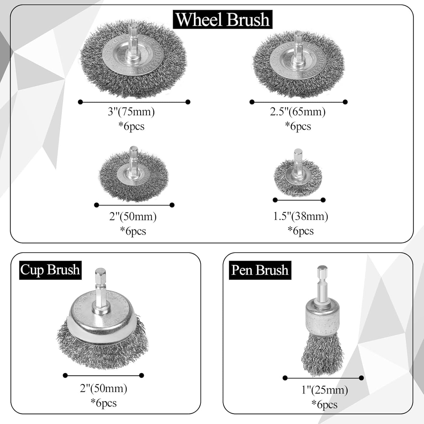 36-Pack Wire Brush Set for Drill – Coarse Carbon Steel Wheel, Cup & Pen Brushes with 1/4" Hex Shank for Paint & Rust Removal