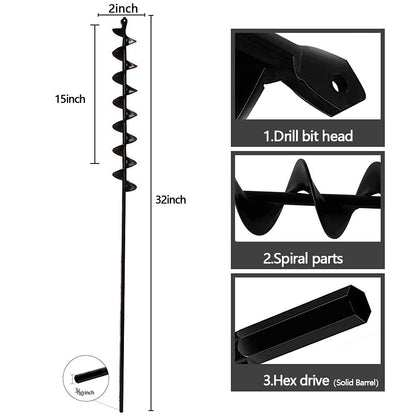 32"×2" Extended Garden Auger Drill Bit | 100% Solid Barrel for 3/8" Hex Drive Drill| Jayzod official