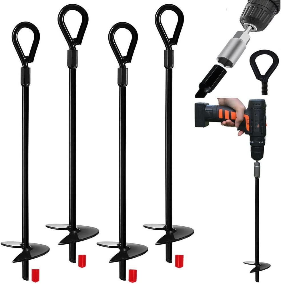 15" Heavy Duty Earth Ground Anchors (4-Pack) for Shelters, Tents, Swing Sets, Trampolines