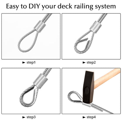 Wire Rope 1/8” Stainless Steel Cable with Cutter,165FT Aircraft Cable 7X7 Strands Construction with 20pcs Crimping Sleeves,20pcs Thimbles for Decking Railings Stair