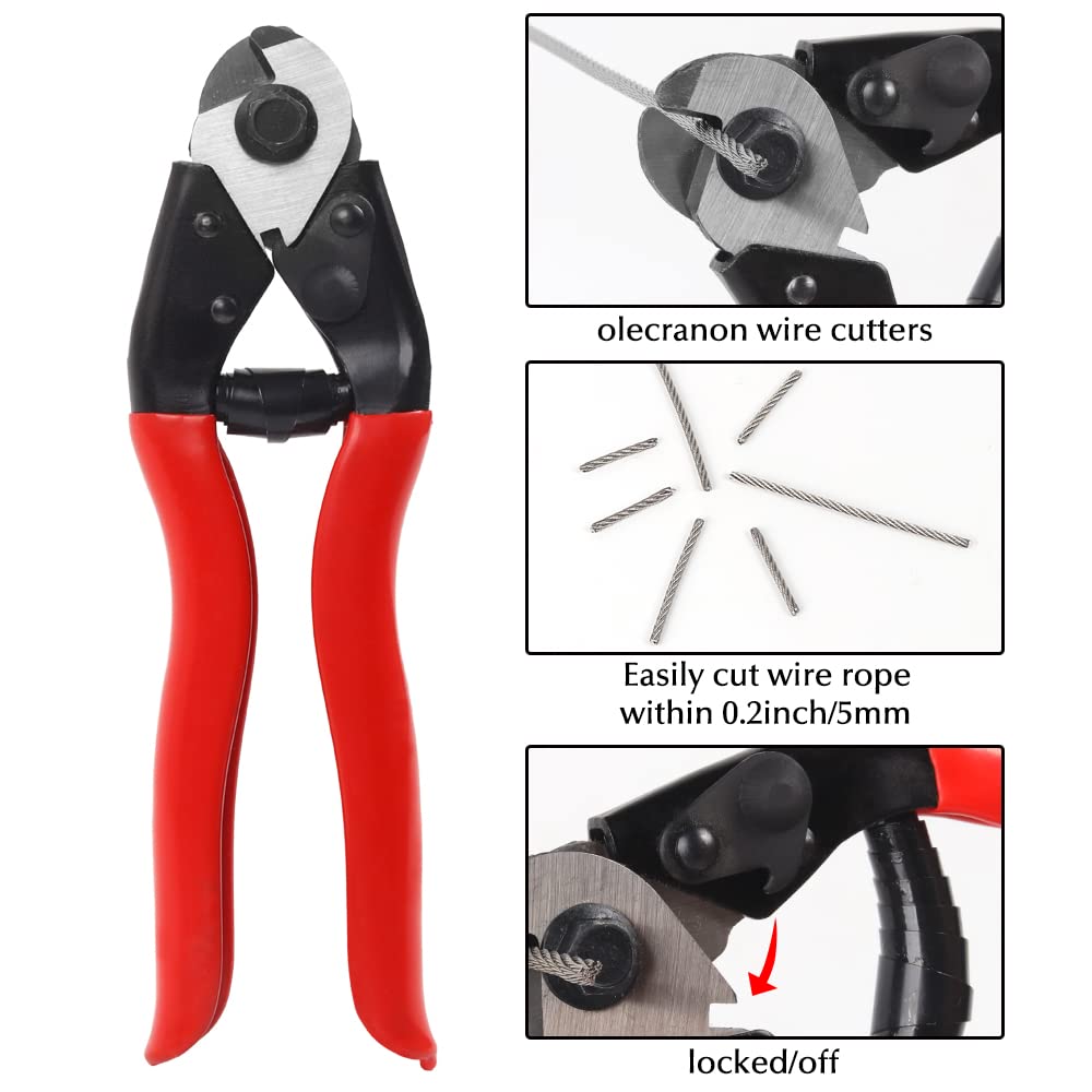 Wire Rope 1/8” Stainless Steel Cable with Cutter,165FT Aircraft Cable 7X7 Strands Construction with 20pcs Crimping Sleeves,20pcs Thimbles for Decking Railings Stair