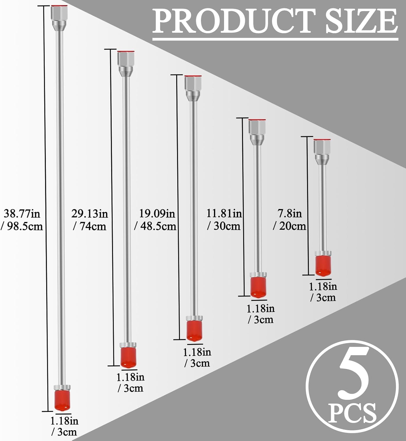 5-Pack Airless Paint Sprayer Tip Extension Pole (7.8in-38.77in) with Red Guard