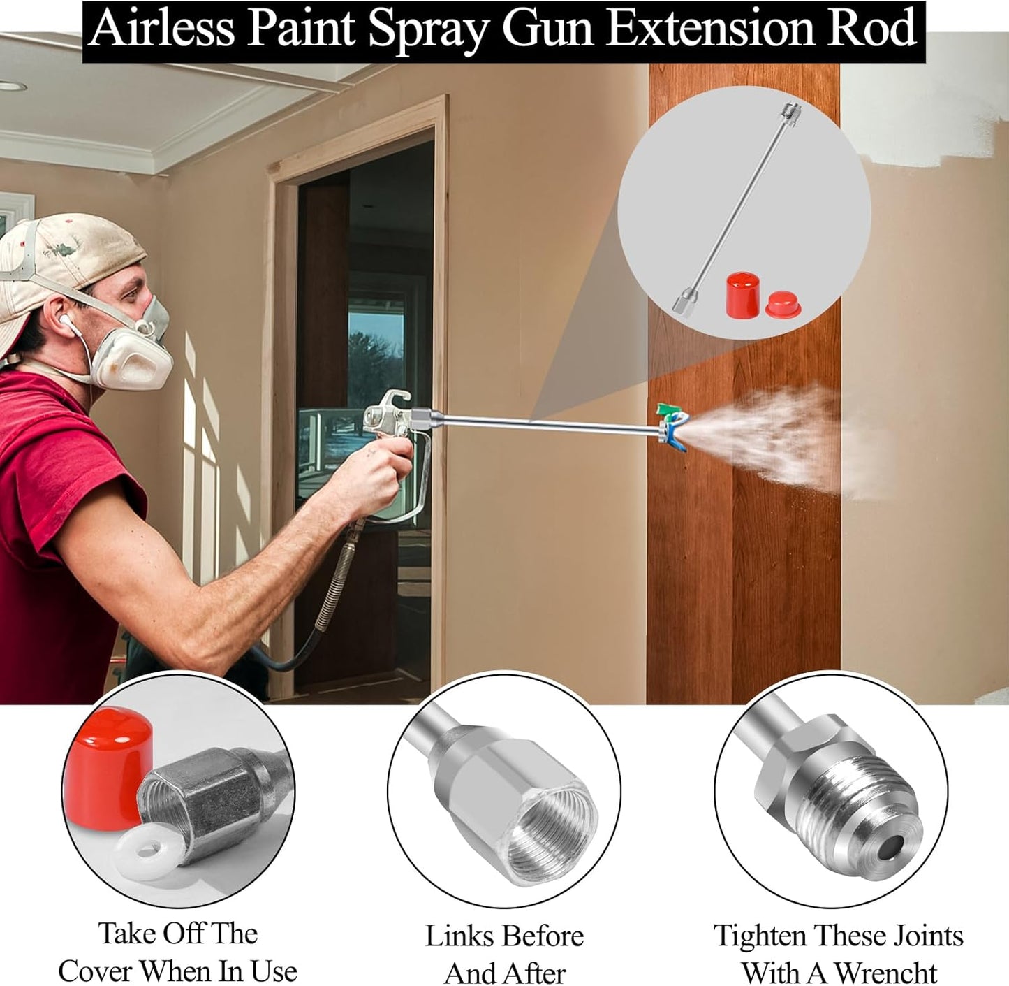5-Pack Airless Paint Sprayer Tip Extension Pole (7.8in-38.77in) with Red Guard