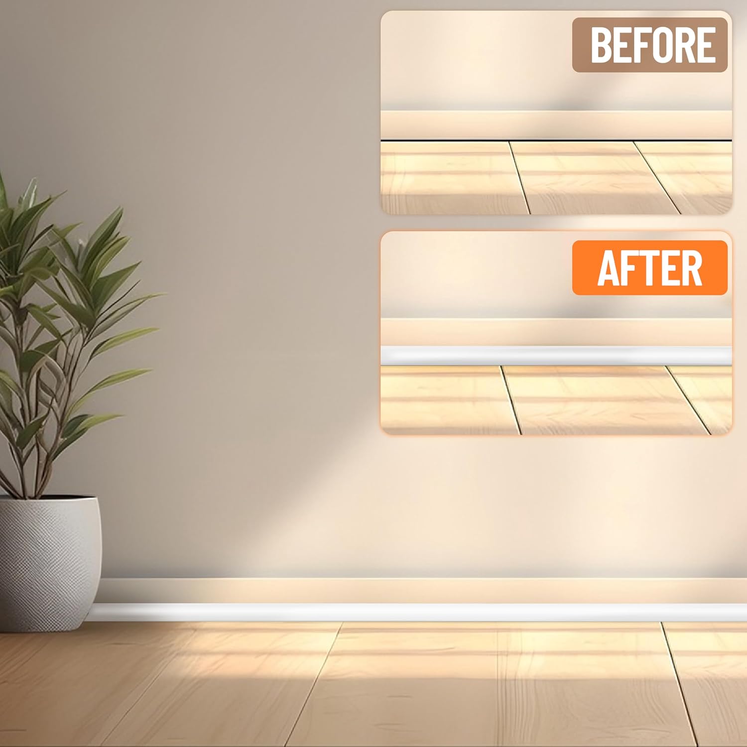 10ft 3/4" White Flexible Rubber Trim – Self-Adhesive Quarter Round Molding