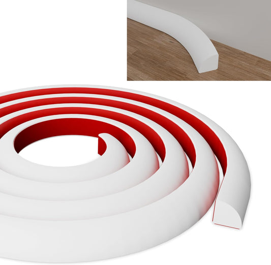 10ft 3/4" White Flexible Rubber Trim – Self-Adhesive Quarter Round Molding