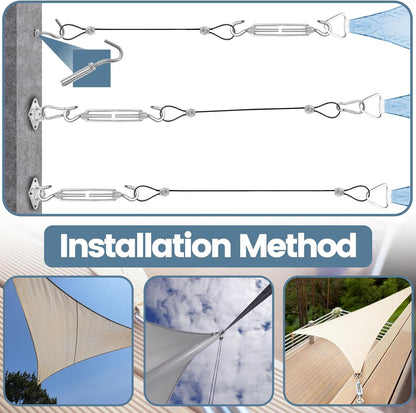 10ft Sun Shade Sail Hardware Kit – 304 Stainless Steel Cable with Nylon Coating (4 PCS) for Outdoor Installation