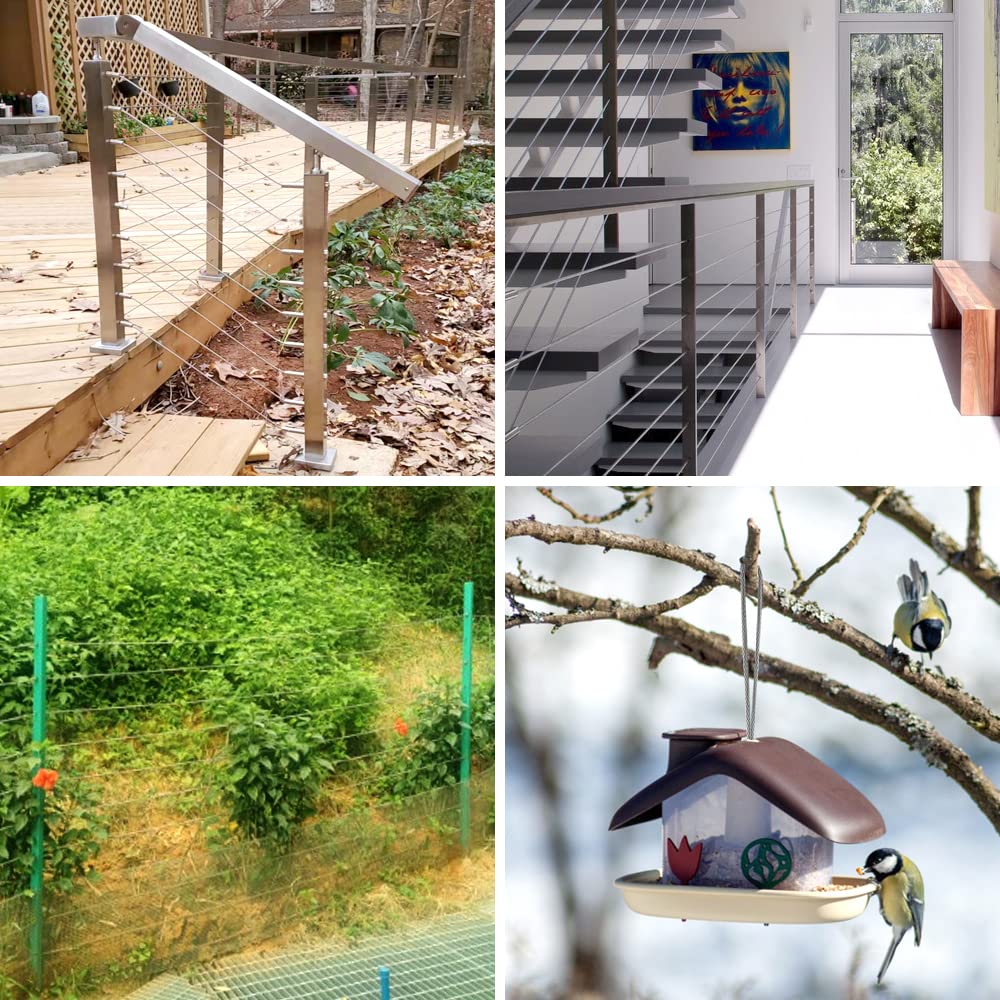 Wire Rope 1/8” Stainless Steel Cable with Cutter,165FT Aircraft Cable 7X7 Strands Construction with 20pcs Crimping Sleeves,20pcs Thimbles for Decking Railings Stair