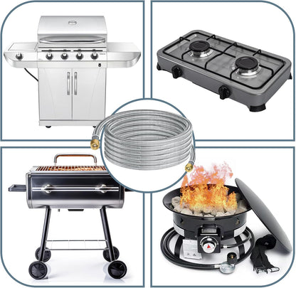 🏆🔥12FT Stainless High Pressure Braided Propane Hose Extension with Conversion Coupling