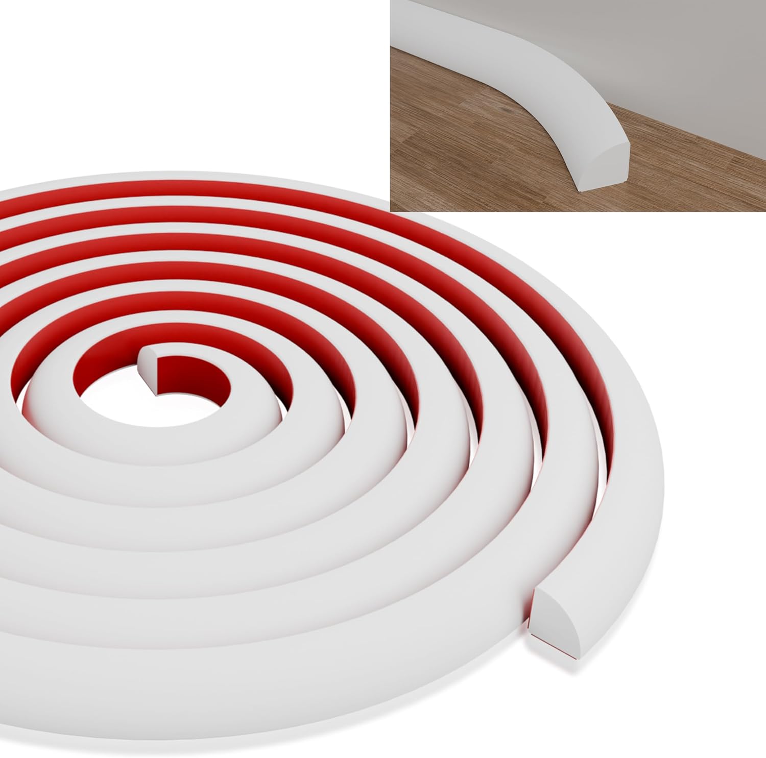 10ft 3/4" White Flexible Rubber Trim – Self-Adhesive Quarter Round Molding