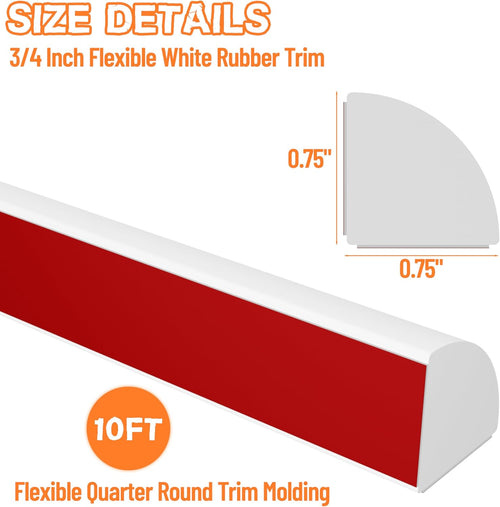 10ft 3/4" White Flexible Rubber Trim – Self-Adhesive Quarter Round Molding