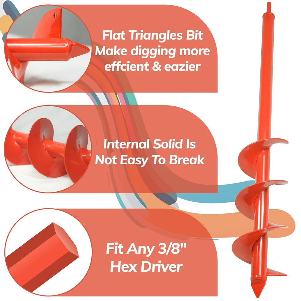 4" x 25" Upgraded Garden Auger Drill Bit for Planting – Compatible with 3/8" Hex Drive Drill