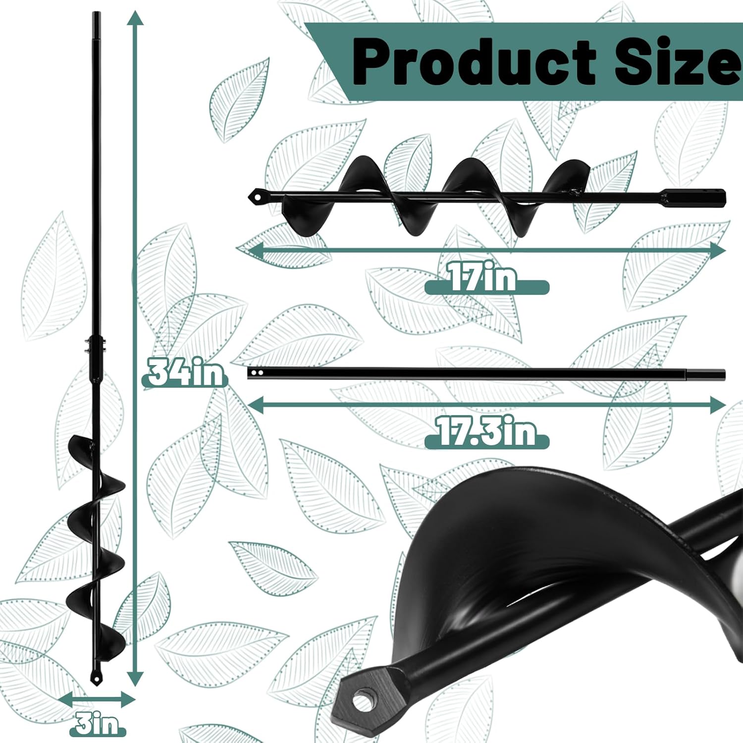 3x34 Garden Auger Drill Bit – For Bulbs & Plants, Fits 3/8" Hex Drive