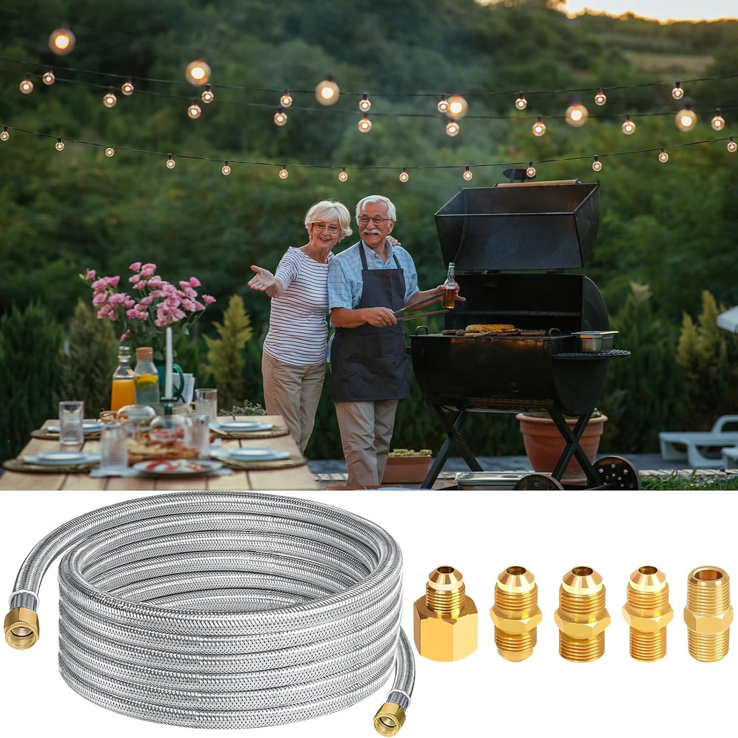 🏆🔥12FT Stainless High Pressure Braided Propane Hose Extension with Conversion Coupling