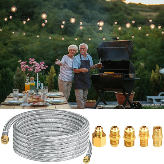 🏆🔥12FT Stainless High Pressure Braided Propane Hose Extension with Conversion Coupling