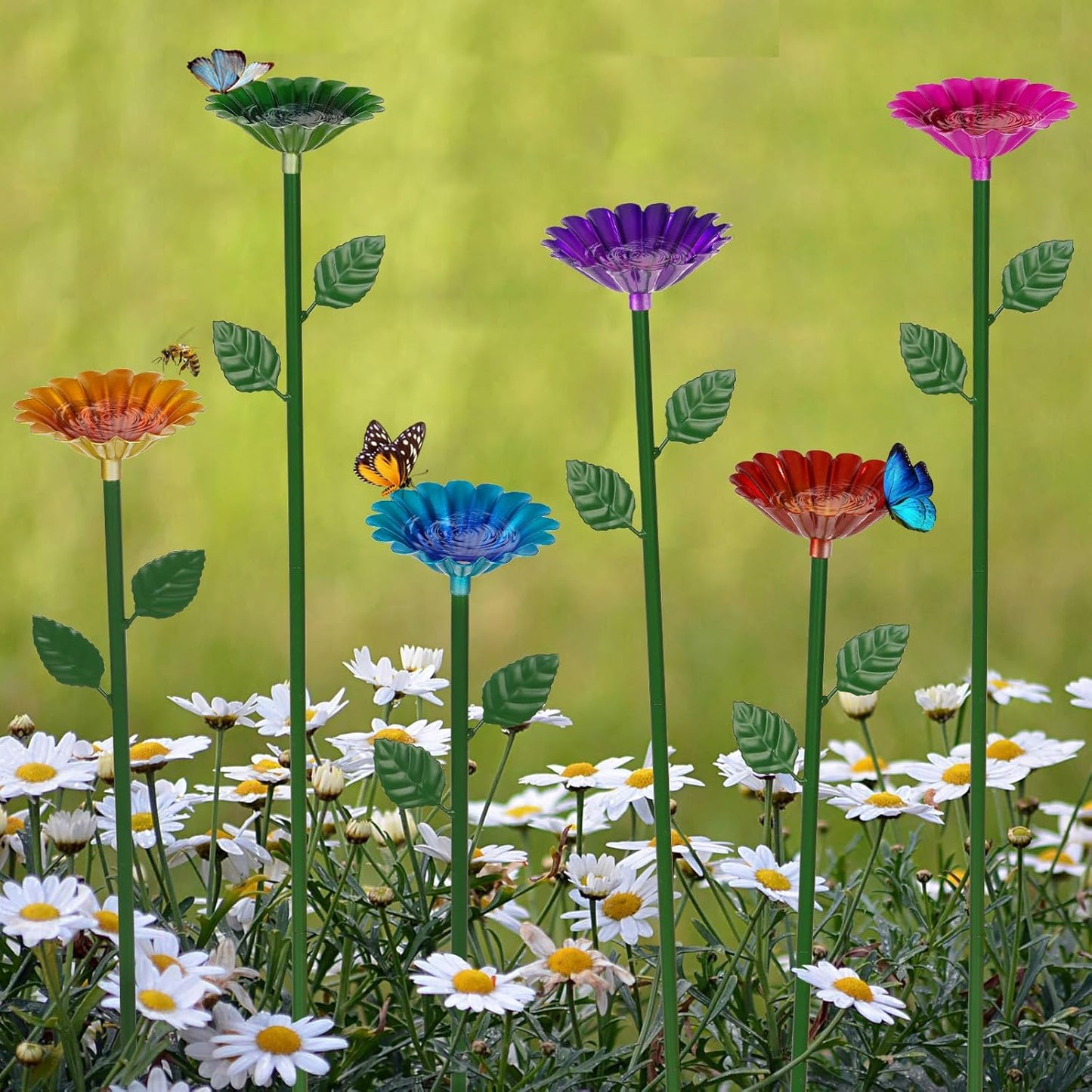 Bee Watering Station, Bee Bath for Garden Metal Bee Water Feeder with Flower Design