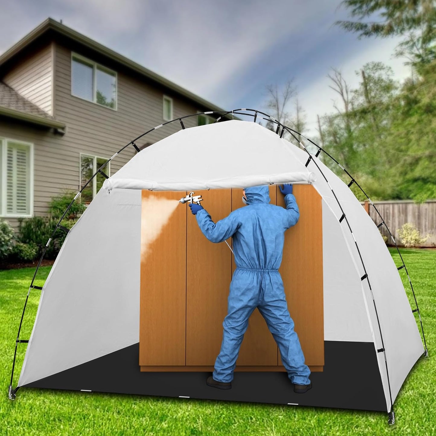 10x10x6.3FT Portable Paint Booth Tent with Waterproof Floor for DIY Spray Painting