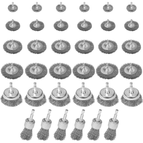 36-Pack Wire Brush Set for Drill – Coarse Carbon Steel Wheel, Cup & Pen Brushes with 1/4" Hex Shank for Paint & Rust Removal