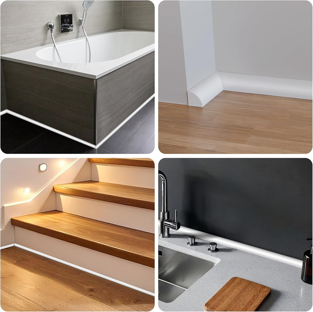 10ft 3/4" White Flexible Rubber Trim – Self-Adhesive Quarter Round Molding