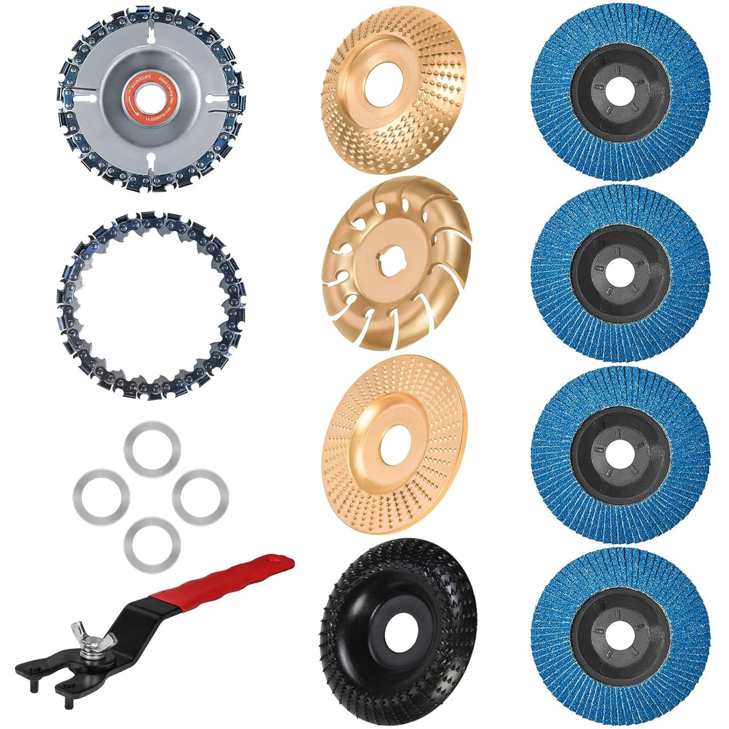 11PCS Wood Carving Disc Set for 4" or 4 1/2" Angle Grinder – Woodworking Attachment for Cutting, Carving, Polishing