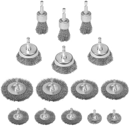 36-Pack Wire Brush Set for Drill – Coarse Carbon Steel Wheel, Cup & Pen Brushes with 1/4" Hex Shank for Paint & Rust Removal
