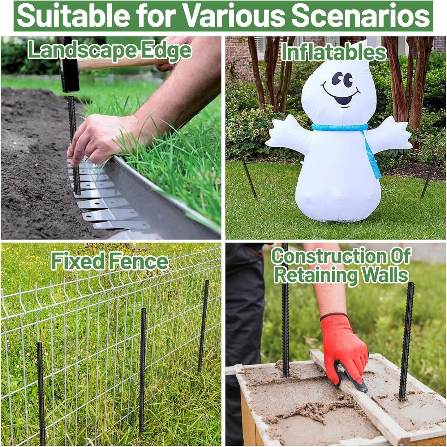 24-Pack 16" Rebar Stakes, 5/16" Steel Garden Anchors with Chisel Points for Landscaping and Fencing