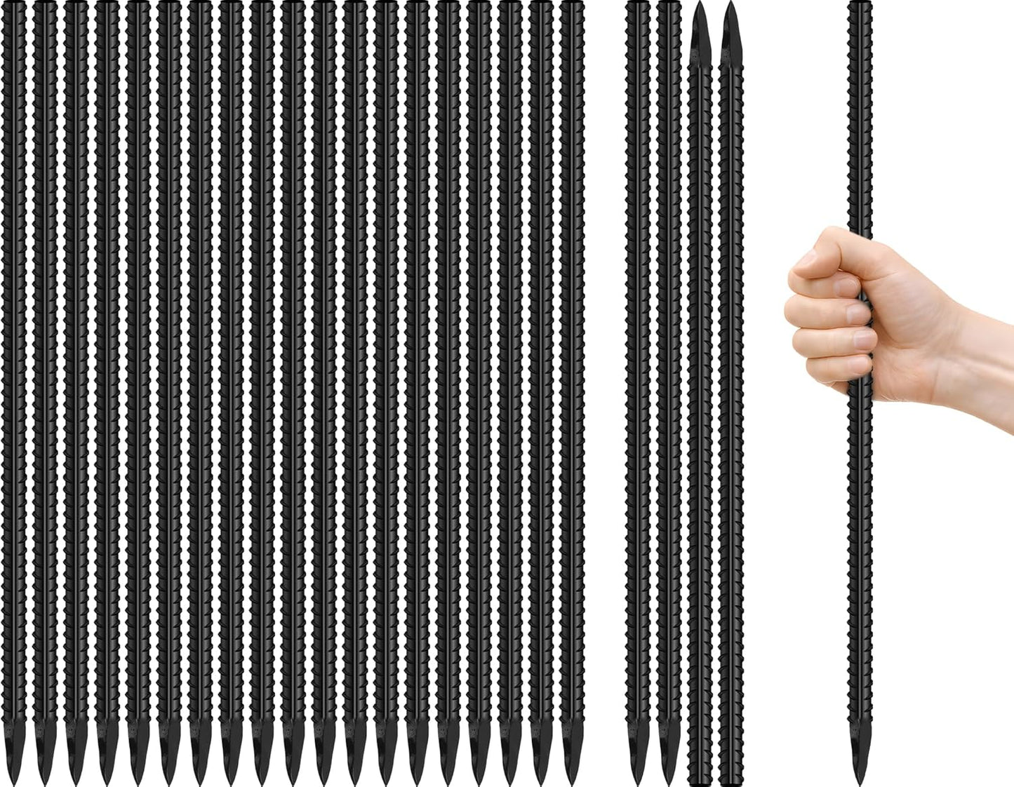 24-Pack 16" Rebar Stakes, 5/16" Steel Garden Anchors with Chisel Points for Landscaping and Fencing
