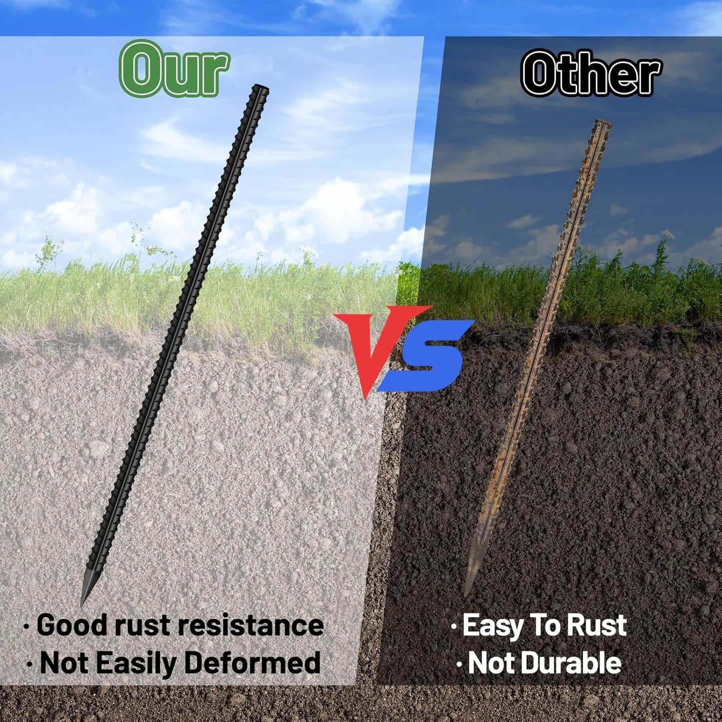 24-Pack 16" Rebar Stakes, 5/16" Steel Garden Anchors with Chisel Points for Landscaping and Fencing