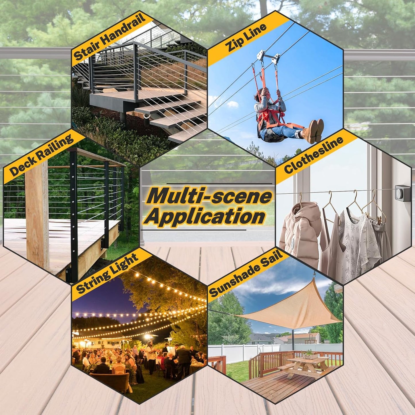 50FT 1/4" 304 Stainless Steel Wire Rope Kit – Includes Sleeves, Clips, Thimbles for Deck, Railings, and Outdoor Use