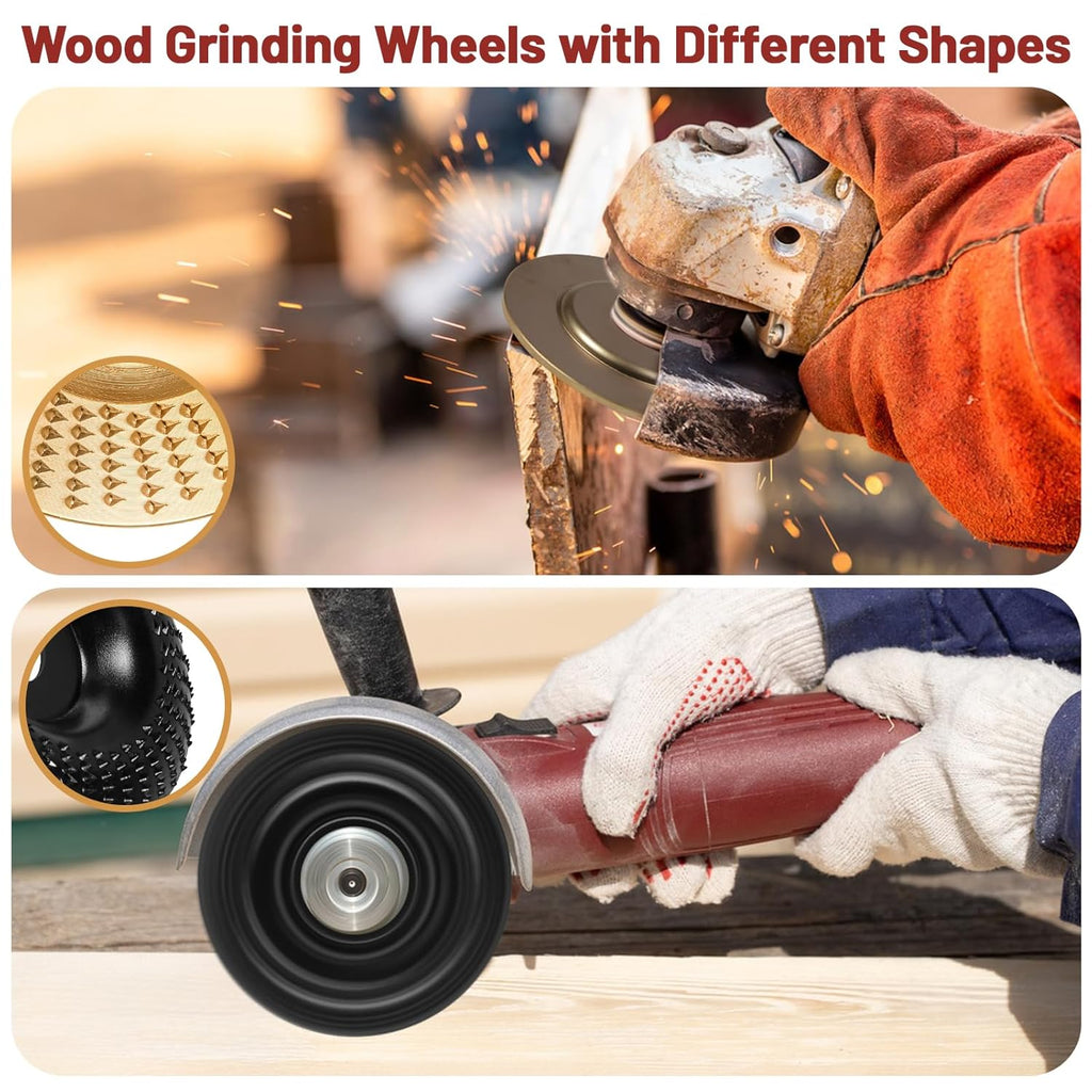 11PCS Wood Carving Disc Set for 4" or 4 1/2" Angle Grinder – Woodworking Attachment for Cutting, Carving, Polishing