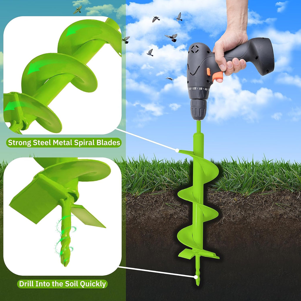 4" x 16" Heavy Duty Garden Auger Drill Bit – Double Blade for Planting, 3/8" Hex Drive