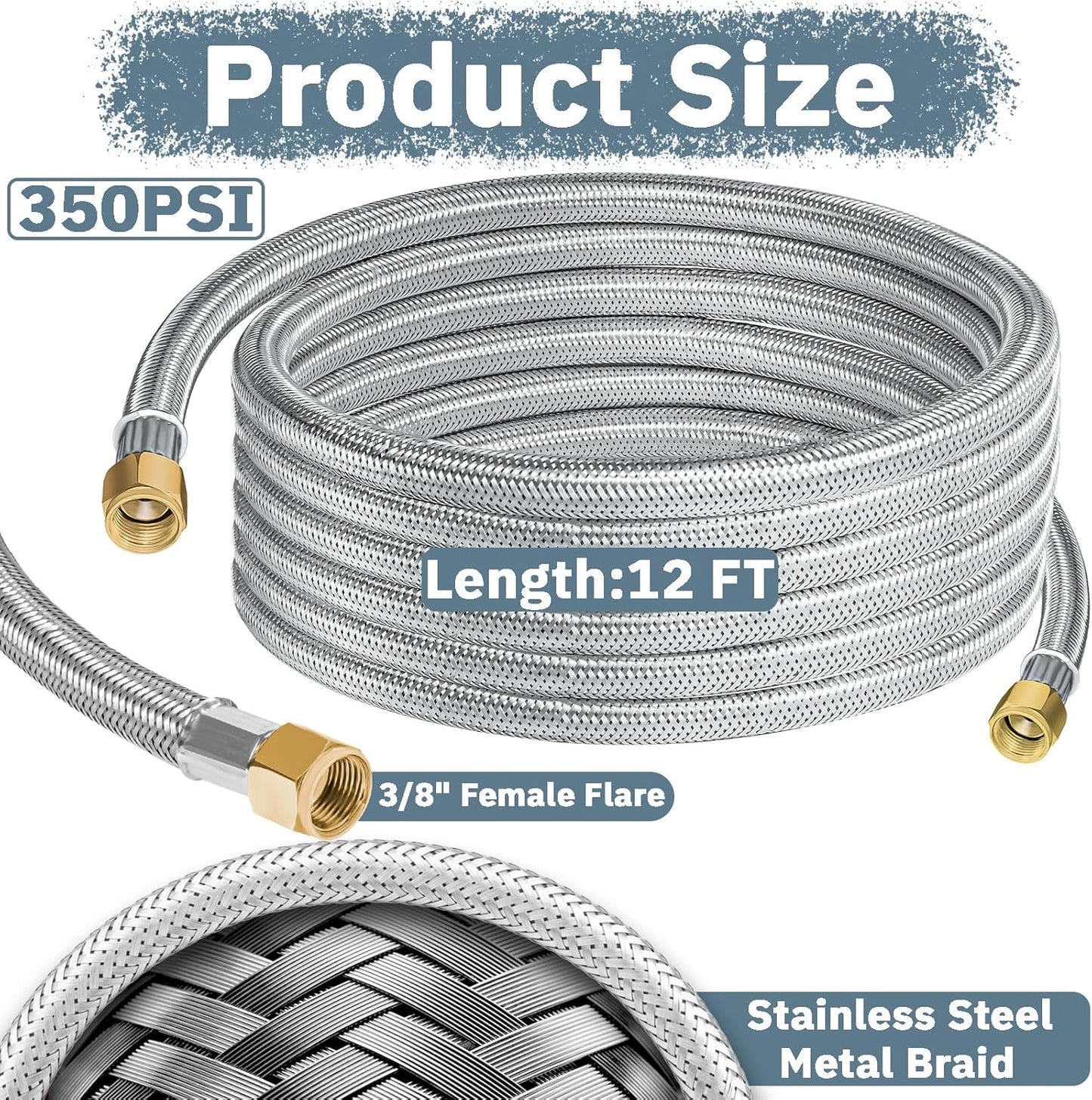🏆🔥12FT Stainless High Pressure Braided Propane Hose Extension with Conversion Coupling