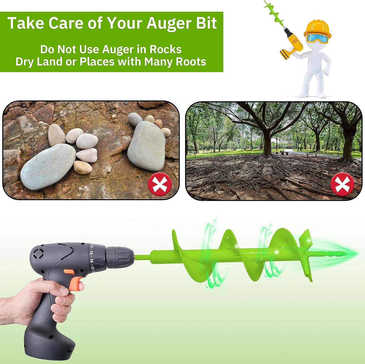 4" x 16" Heavy Duty Garden Auger Drill Bit – Double Blade for Planting, 3/8" Hex Drive